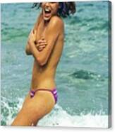 Patti Hansen Topless In Surf #2 Canvas Print
