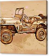 Us Army Jeep In World War 2 - Stylised Modern Drawing Art Sketch #2 Canvas Print