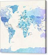 Watercolour Political Map Of The World #2 Canvas Print