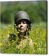 Woman With Military Helmet #2 Canvas Print