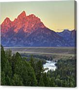 Grand Tetons Morning At The Snake River Overview - 2 Canvas Print
