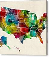 United States Watercolor Map Canvas Print