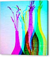 4 Vases In Colored Light Silhouettes Canvas Print
