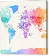 Watercolour Political Map Of The World Canvas Print