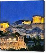 Acropolis Of Athens During Dusk Time #3 Canvas Print
