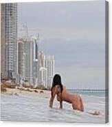 9835 Nude Woman Crawling To High Rise Condos On Beach Canvas Print
