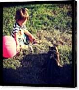 A Boy, His Cat, And His Balloon Canvas Print