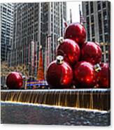 A Christmas Card From New York City - Radio City Music Hall And The Giant Red Balls Canvas Print