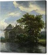 A Cottage And A Hayrick By A River Canvas Print