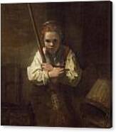 A Girl With A Broom By Rembrandt Canvas Print