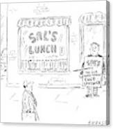 A Man Stands In Front Of A Sandwich Shop Wearing Canvas Print