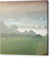 A Misty Dawn On The Vineyards Canvas Print