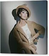 A Model Wearing A Camel Wool Suit Canvas Print