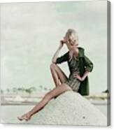 A Model Wearing A Swimsuit And Jacket Canvas Print
