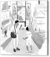 A Mom Says To Her Enraptured Son In Times Square Canvas Print