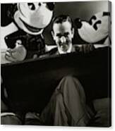 A Portrait Of Walt Disney With Mickey And Minnie Canvas Print