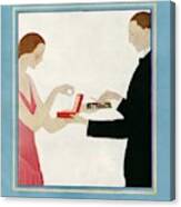 A Vogue Cover Of A Couple Exchanging Gifts Canvas Print
