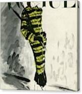 A Vogue Cover Of A Woman Wearing A Striped Coat Canvas Print