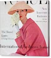A Vogue Cover Of Evelyn Tripp Wearing Pink Canvas Print