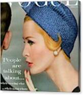 A Vogue Cover Of Sarah Thom Wearing A Blue Hat Canvas Print