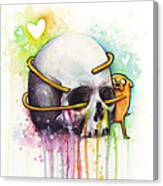 Adventure Time Jake Hugging Skull Watercolor Art Canvas Print