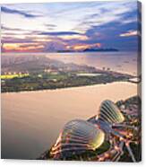 Aerial View Of Singapore With Sunset Canvas Print