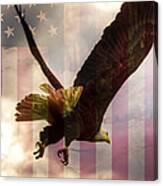 American Bald Eagle In Flight Wtih Flag Canvas Print