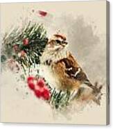 American Tree Sparrow Watercolor Art Canvas Print