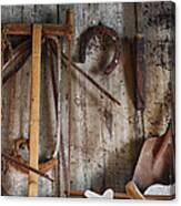 Antique Carpentry Tools Against Old Wall Canvas Print