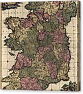 Antique Map Of Ireland By Frederik De Wit - Circa 1700 Canvas Print