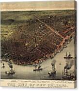Antique Map Of New Orleans By Currier And Ives - Circa 1885 Canvas Print