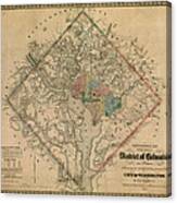 Antique Map Of Washington Dc By Colton And Co - 1862 Canvas Print