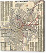 Antique Railroad Map Of Los Angeles - 1906 Canvas Print