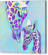 Aqua And Purple Loving Giraffes Canvas Print