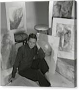 Artist Irena Wilet Surrounded By Her Drawings Canvas Print