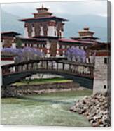 Asia, Bhutan Cantilevered Foot Bridge Canvas Print