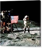 Astronaut Saluting Us Flag On The Moon Canvas Print