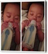Attempt To Hold His Own Milk Bottle Canvas Print