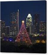 Trail Of Lights And The Austin Skyline At Christmas Canvas Print
