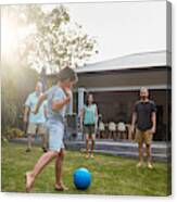 Australian Family Playing In The Back Yard Garden Canvas Print
