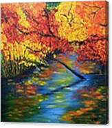 Autumn Crossing The River Canvas Print