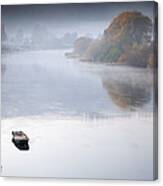Autumn On Misty Weser River Germany Canvas Print