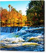 Amazing Autumn Flowing Waterfalls On The River Canvas Print