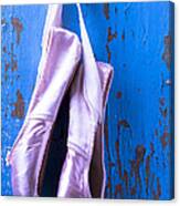 Ballet Shoes On Blue Wall Canvas Print