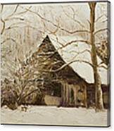 Barn In Snow Canvas Print