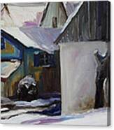 Barnstable With Blue Shutters In Winter Canvas Print