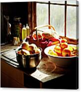 Basket Of Bread Pears And Tomatoes On Canvas Print