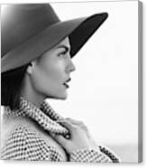 Beautiful Girl With Make-up, Dressed In Old-fashioned Coat And Hat Canvas Print