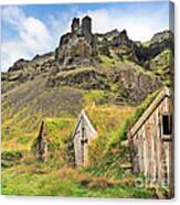Beautiful Landscape With Traditional Turf Houses In Iceland Canvas Print