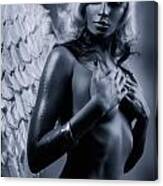 Beautiful Nude Woman With Angel Wings Black And White Canvas Print